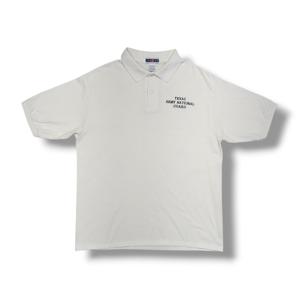 Vintage Texas Army National Guard Short Sleeve‎ White Polo By JERZEES Men's L